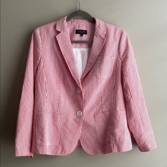 Talbots Red and White Striped Cotton Blazer size 12p 12 P - Picture 1 of 8